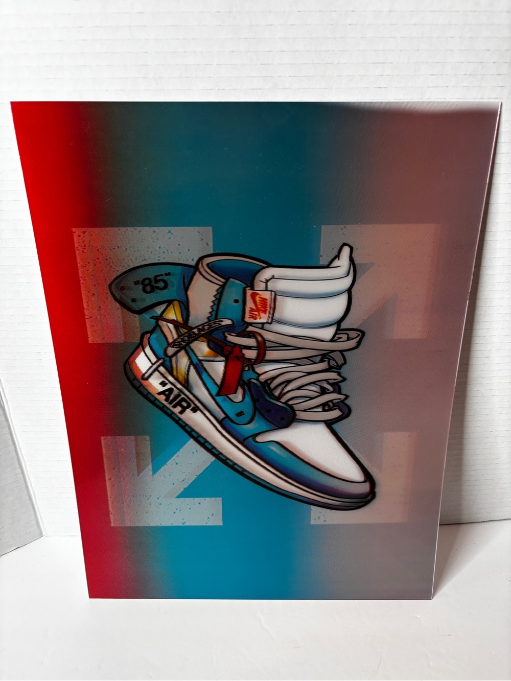 Air Jordan Off-White Sneaker 3D Art Print - Blue, Red, White